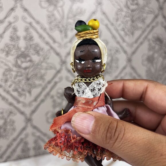 Vintage 1940s Souvenir Miniature Doll South American Caribbean Black Female 4.5" - Picture 6 of 10